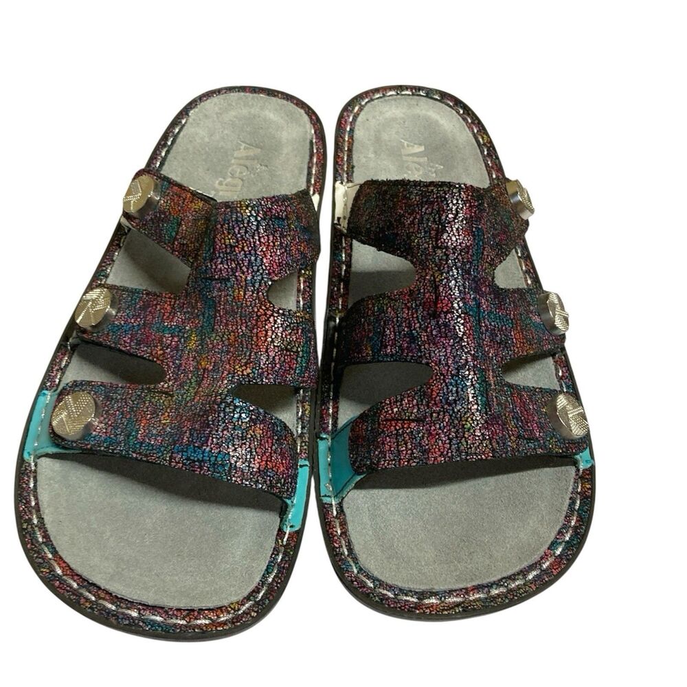 Alegria Dinah Slip on Sandals womens 37 Leather adjustable Metallic DIN-533X